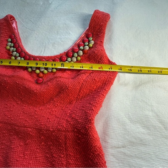 Milly of New York Beaded Dress Coral Orange Sleeveless Boucle Textured - Picture 6 of 9